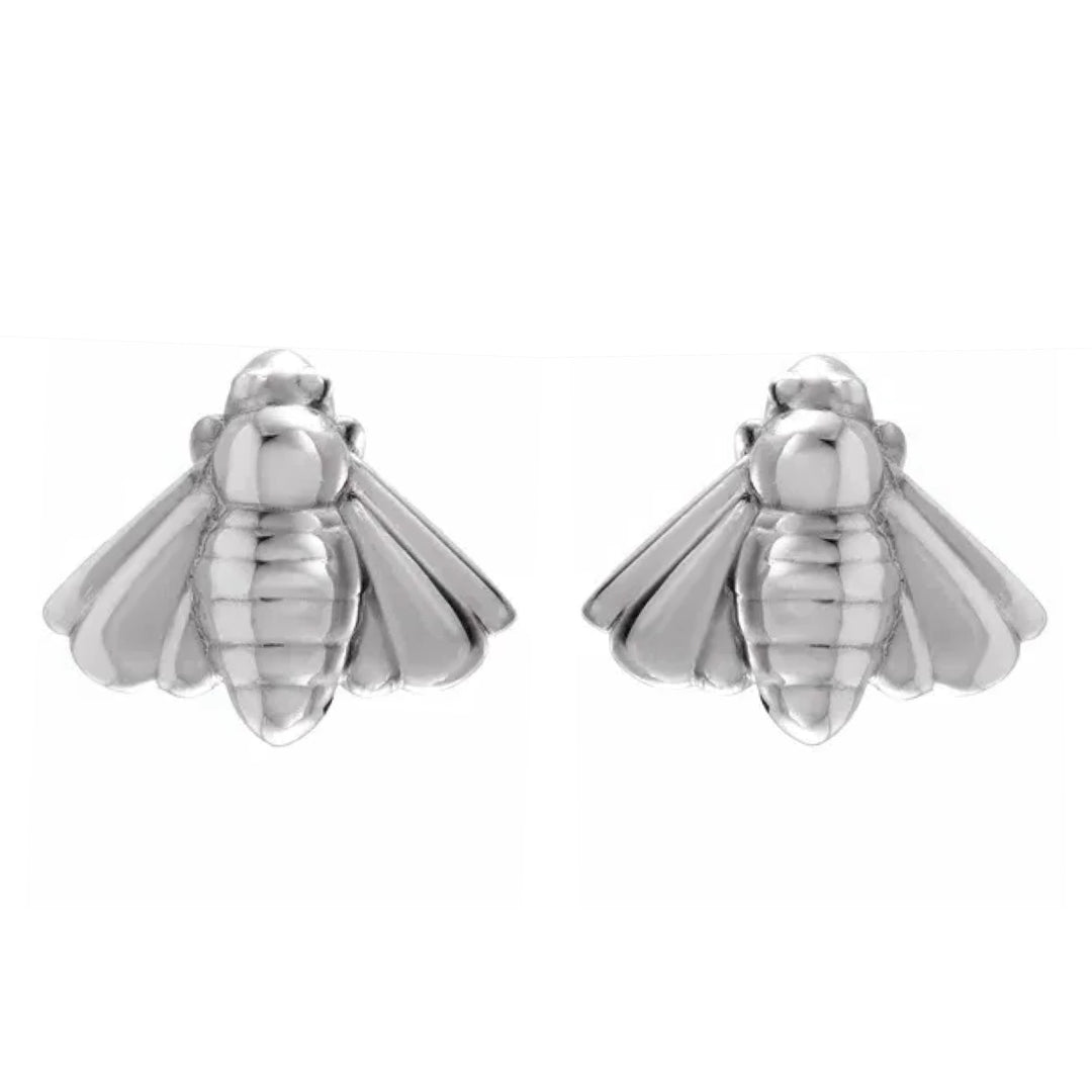 14k white gold bumble bee studs