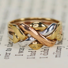 Load image into Gallery viewer, SALE! Vintage puzzle ring in tri-tone gold