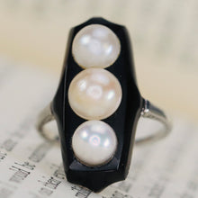 Load image into Gallery viewer, Vintage onyx and pearl ring in platinum