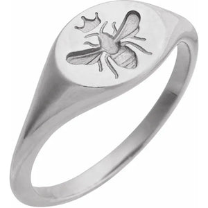 Bee and crown signet ring in your choice of metal