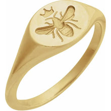 Load image into Gallery viewer, Bee and crown signet ring in your choice of metal