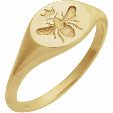 Bee and crown signet ring in your choice of metal