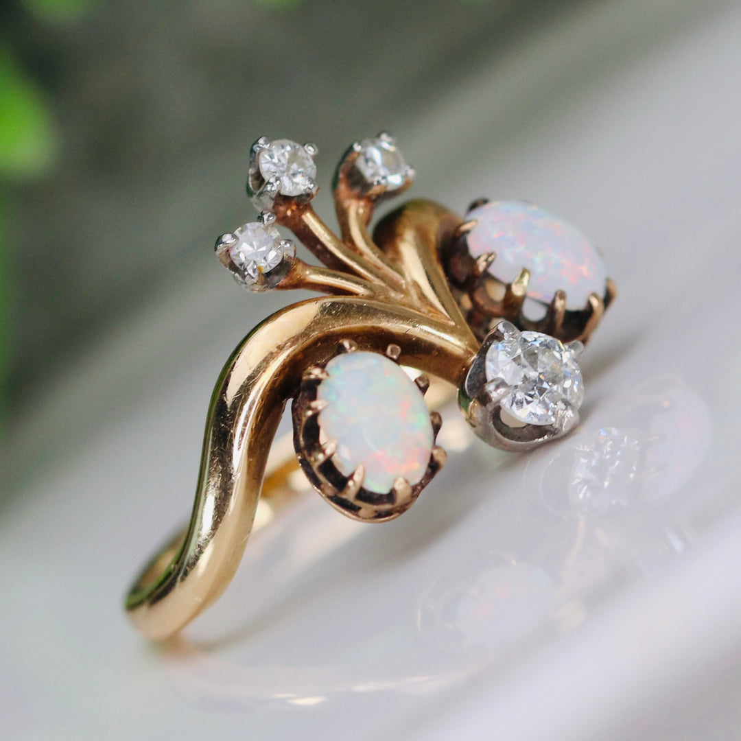 Vintage opal and diamond ring in 14k yellow gold from Manor Jewels