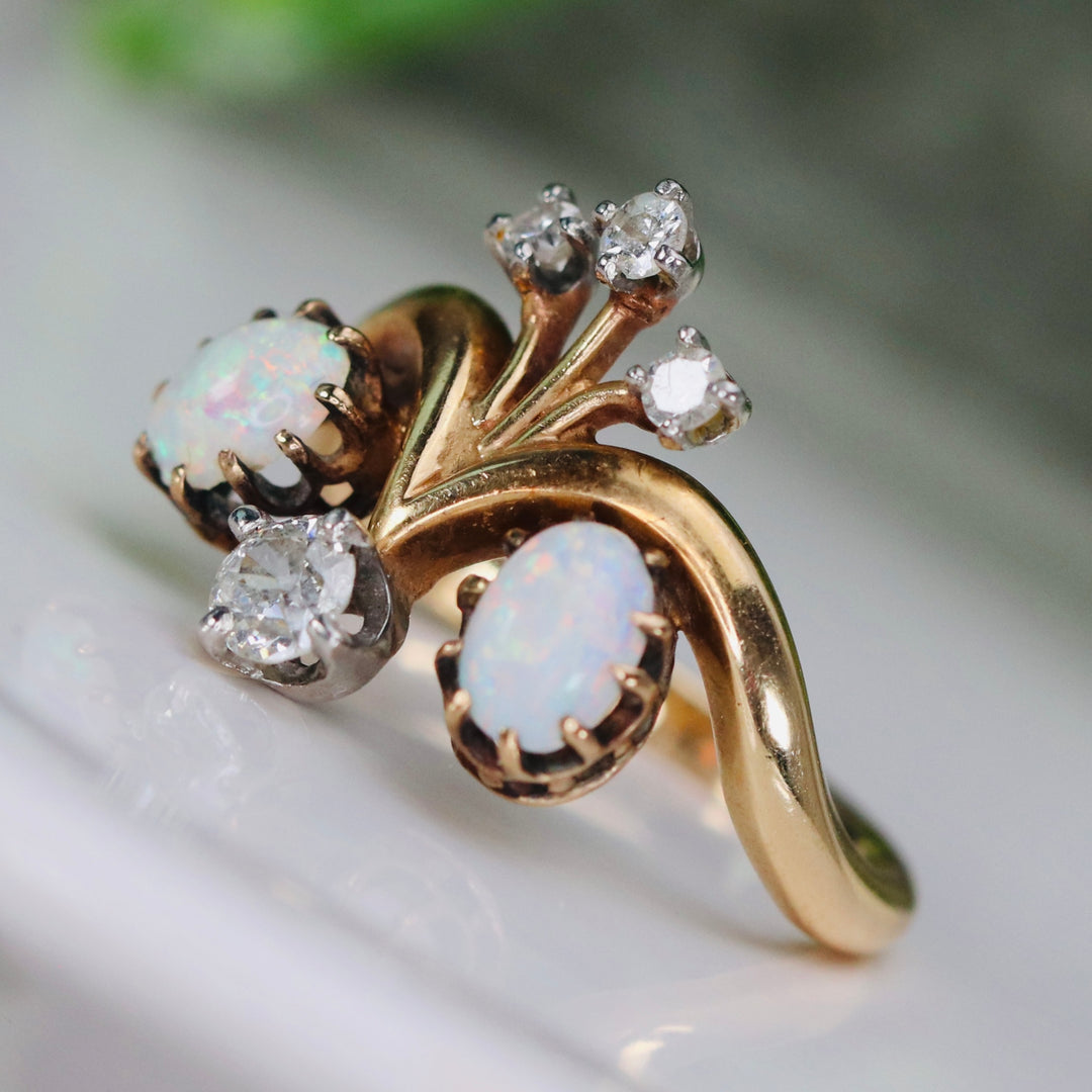 Vintage opal and diamond ring in 14k yellow gold from Manor Jewels