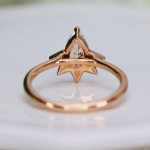 Pear shaped CZ and diamond ring in 14k rose gold