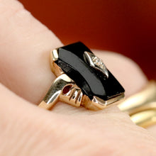 Load image into Gallery viewer, Vintage onyx and diamond ring in yellow gold