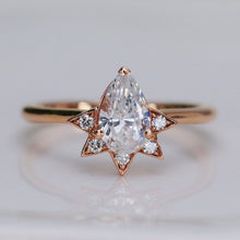 Load image into Gallery viewer, Pear shaped CZ and diamond ring in 14k rose gold