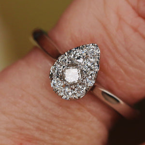 SPECIAL: Pear shape diamond cluster ring in 14k white gold