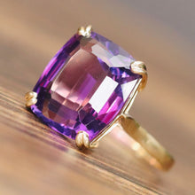 Load image into Gallery viewer, Large Amethyst cushion ring in 14k yellow gold