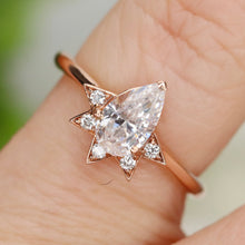 Load image into Gallery viewer, Pear shaped CZ and diamond ring in 14k rose gold