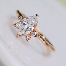 Load image into Gallery viewer, Pear shaped CZ and diamond ring in 14k rose gold