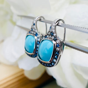 Estate Turquoise, Sapphire and diamond earrings in 18k white gold