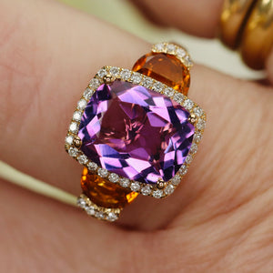 Citrine, amethyst, and diamond ring in 14k yellow gold by Effy