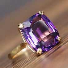 Load image into Gallery viewer, Large Amethyst cushion ring in 14k yellow gold