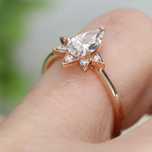 Load image into Gallery viewer, Pear shaped CZ and diamond ring in 14k rose gold