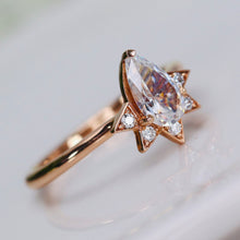 Load image into Gallery viewer, Pear shaped CZ and diamond ring in 14k rose gold